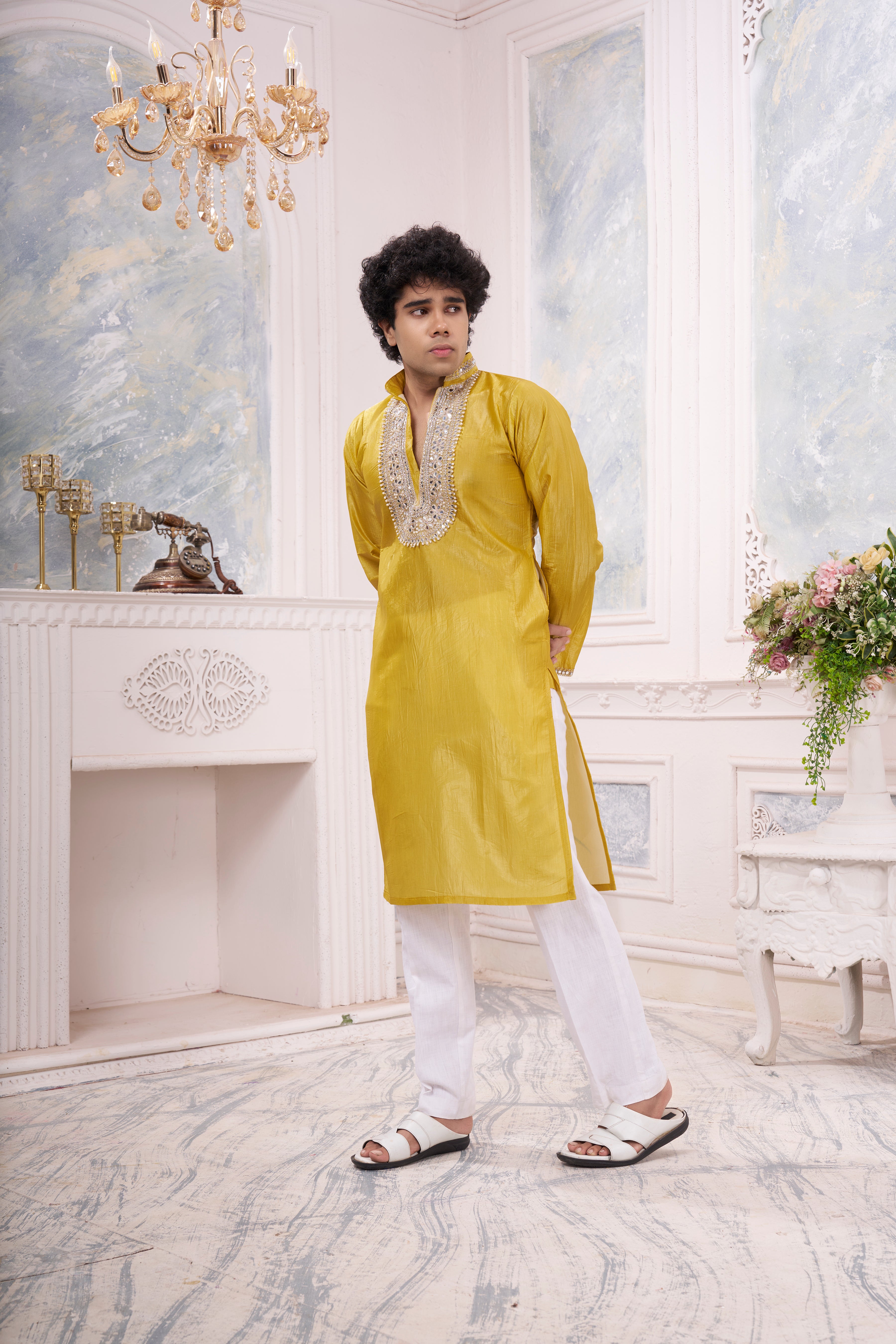 Men's Yellow Silk Blend Kurta | Beyou more