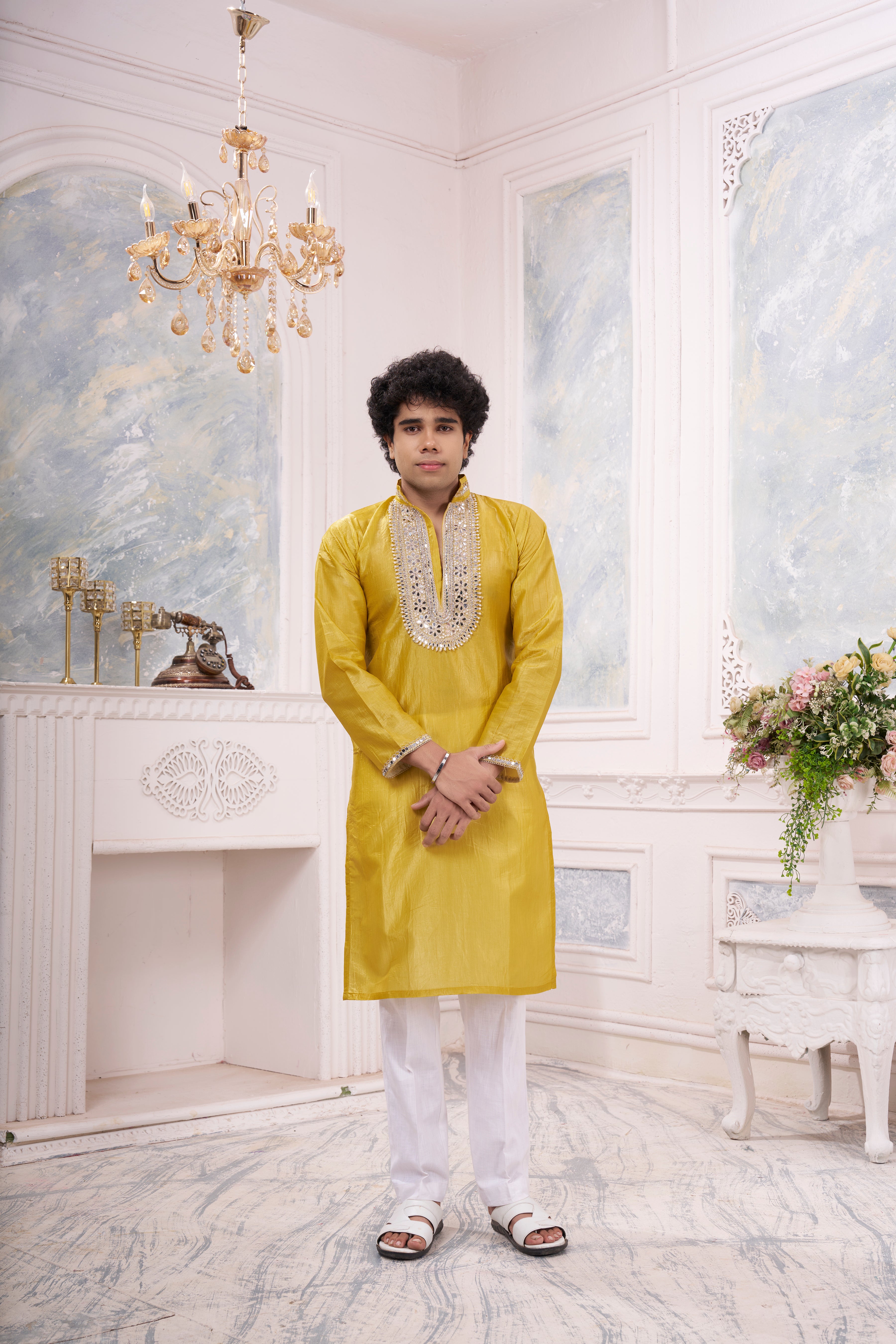 Men's Yellow Silk Blend Kurta | Beyou more