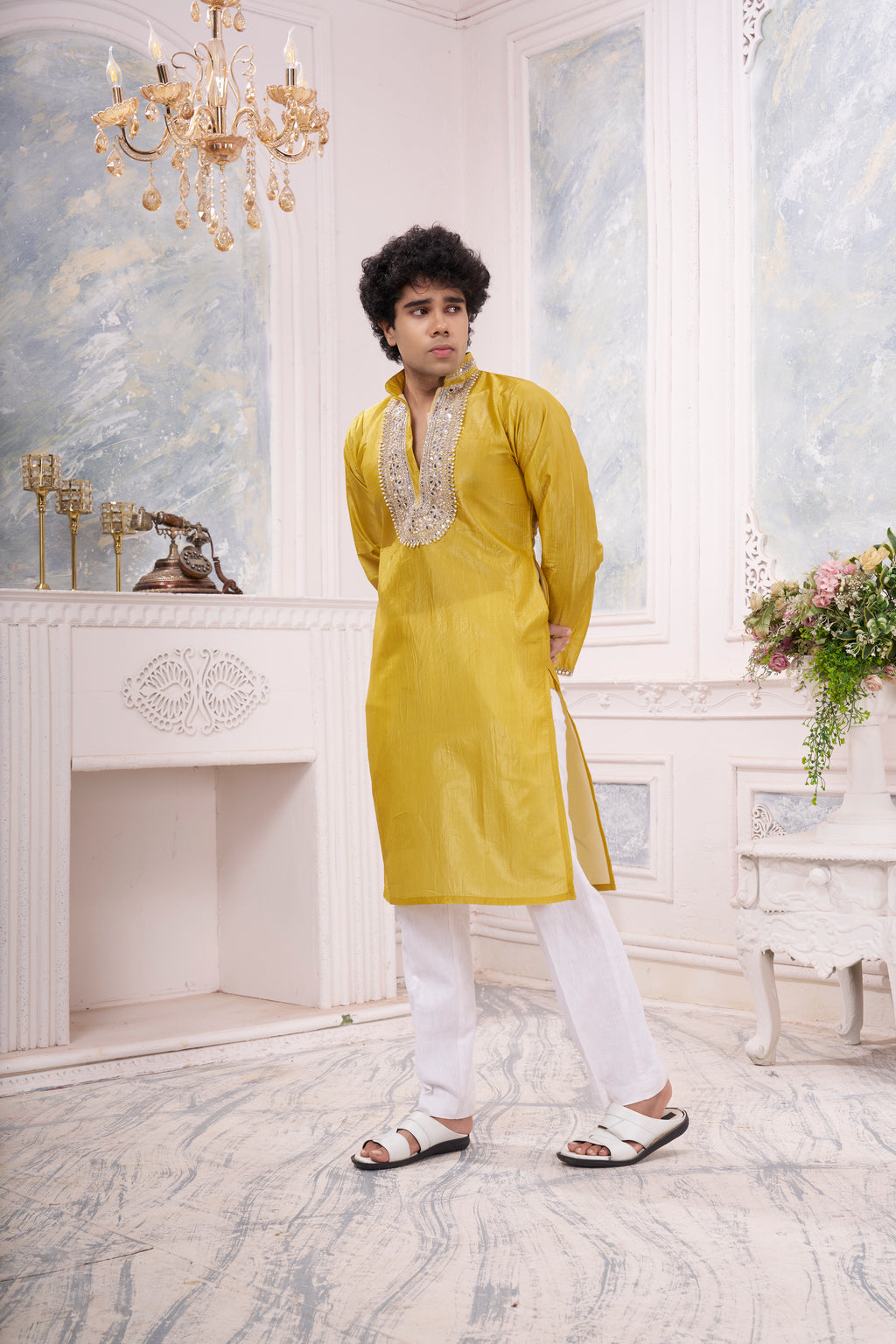 Men's Yellow Silk Blend Kurta | Beyou more