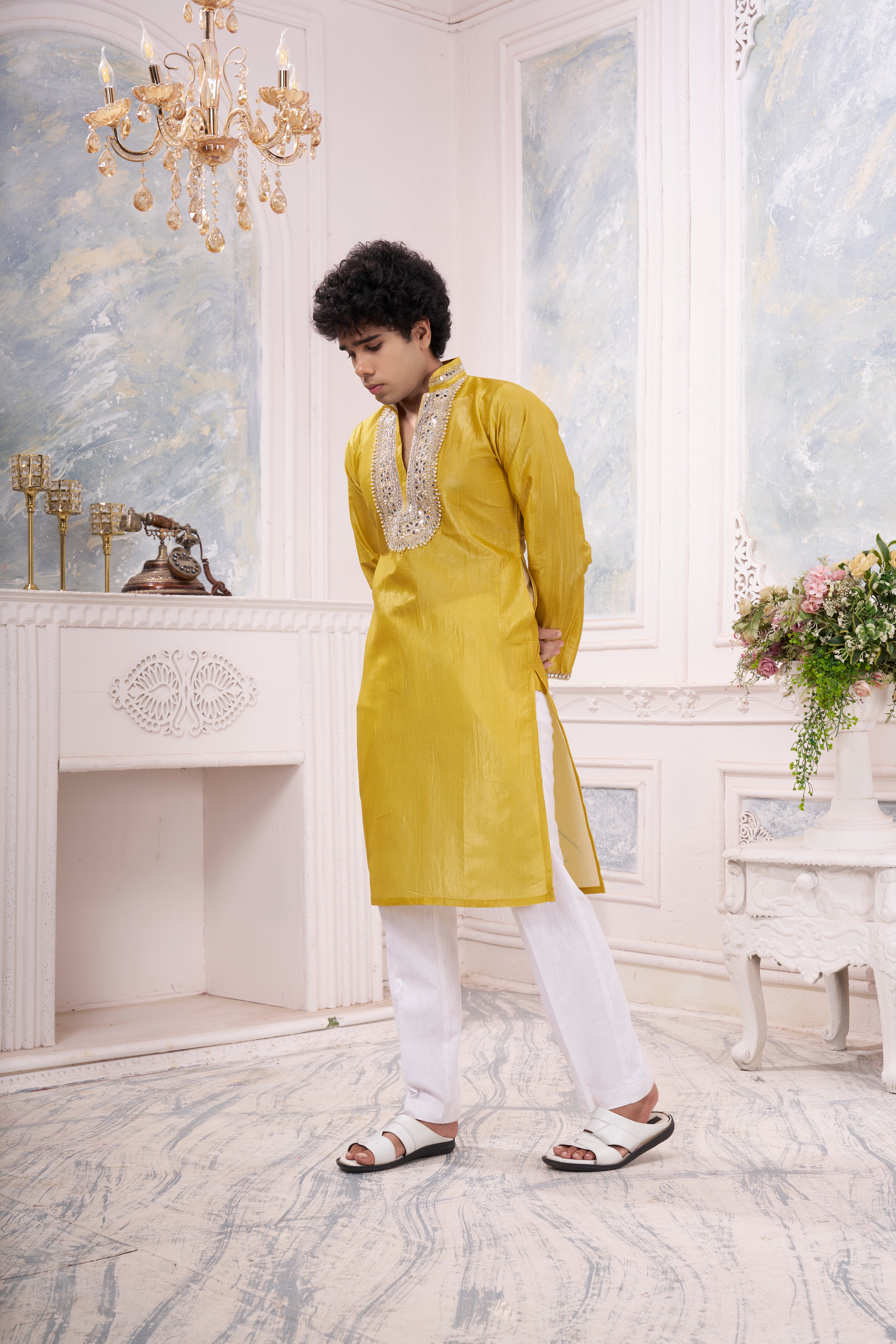 Men's Yellow Silk Blend Kurta | Beyou more