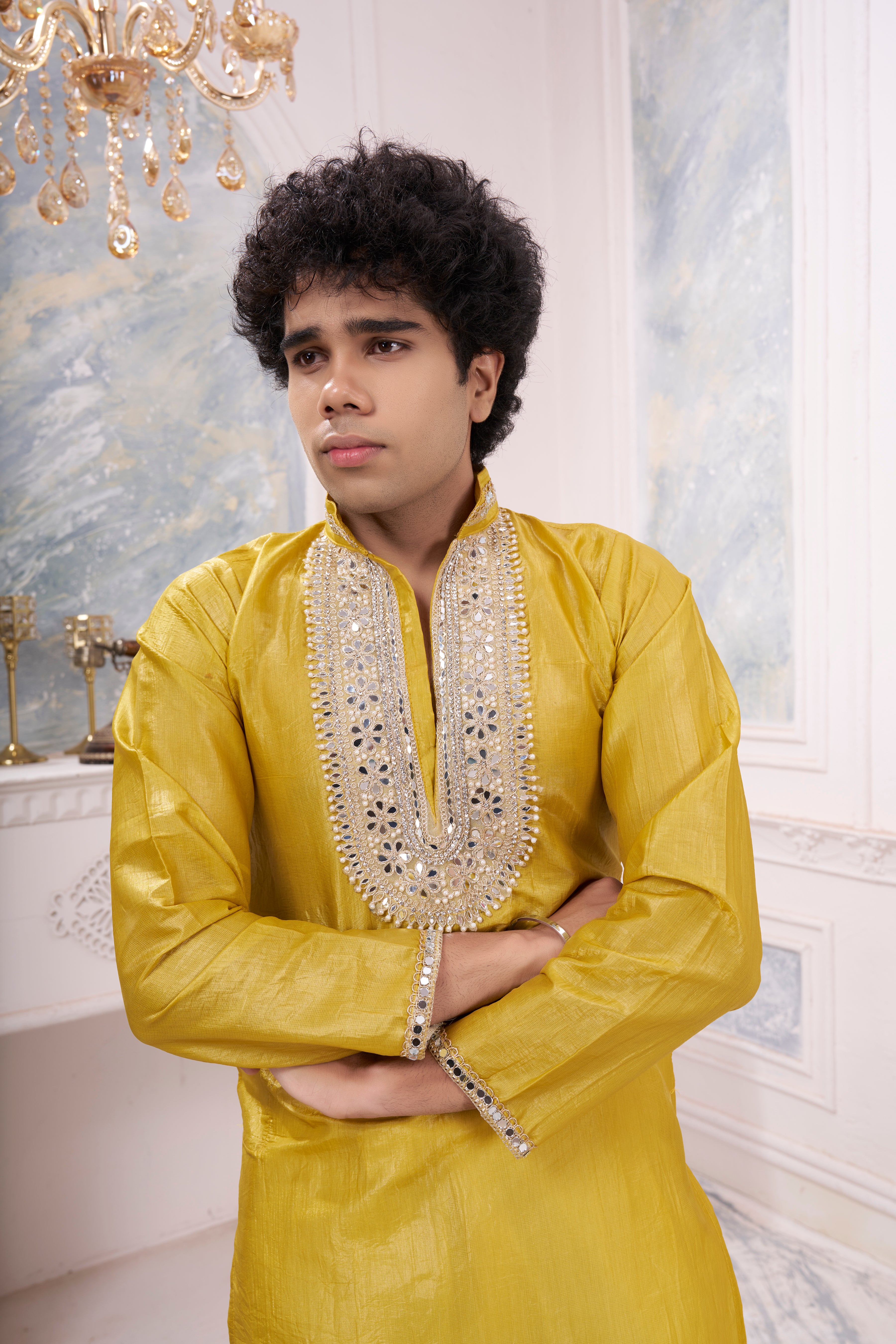 Men's Yellow Silk Blend Kurta | Beyou more