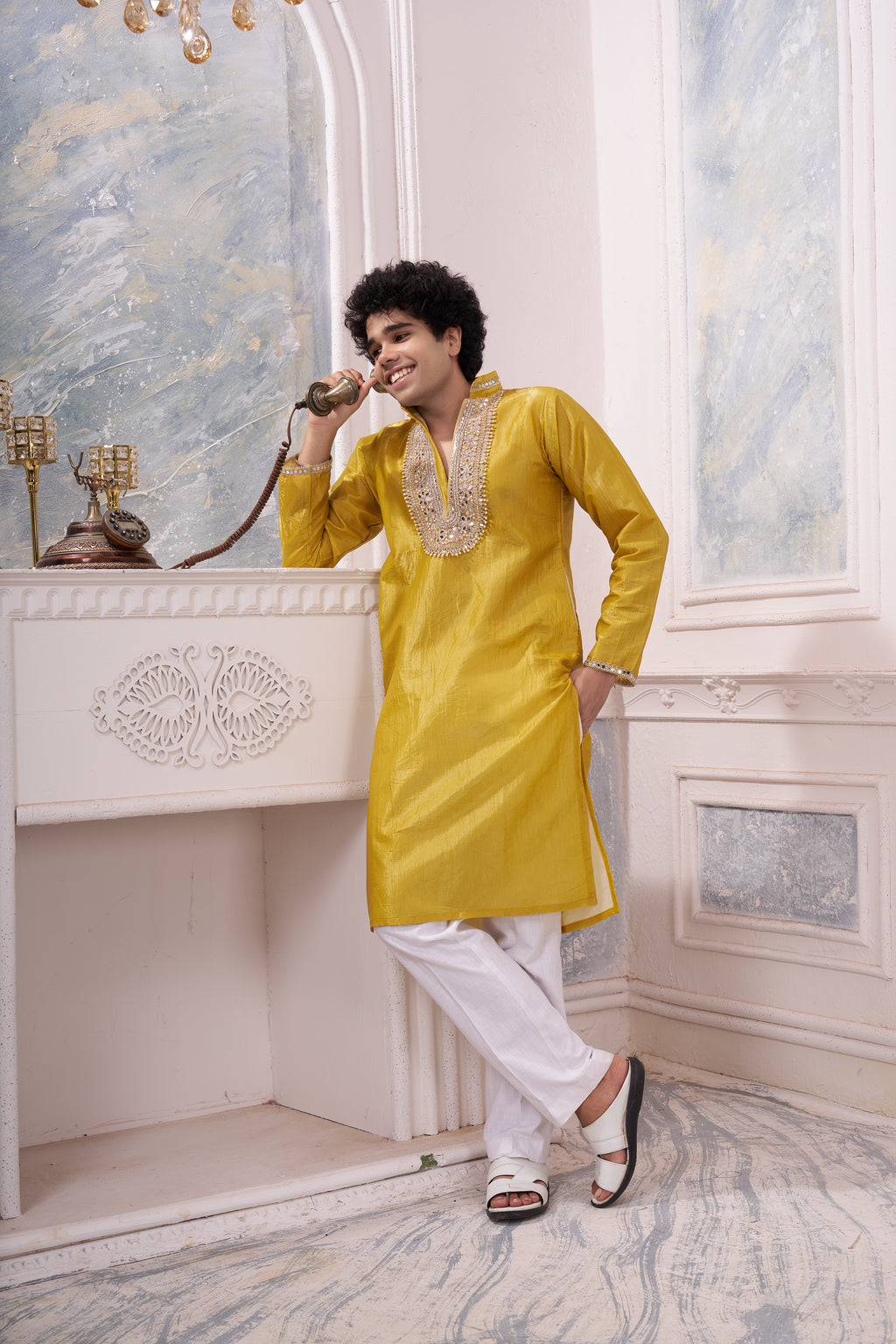 Men's Yellow Silk Blend Kurta | Beyou more