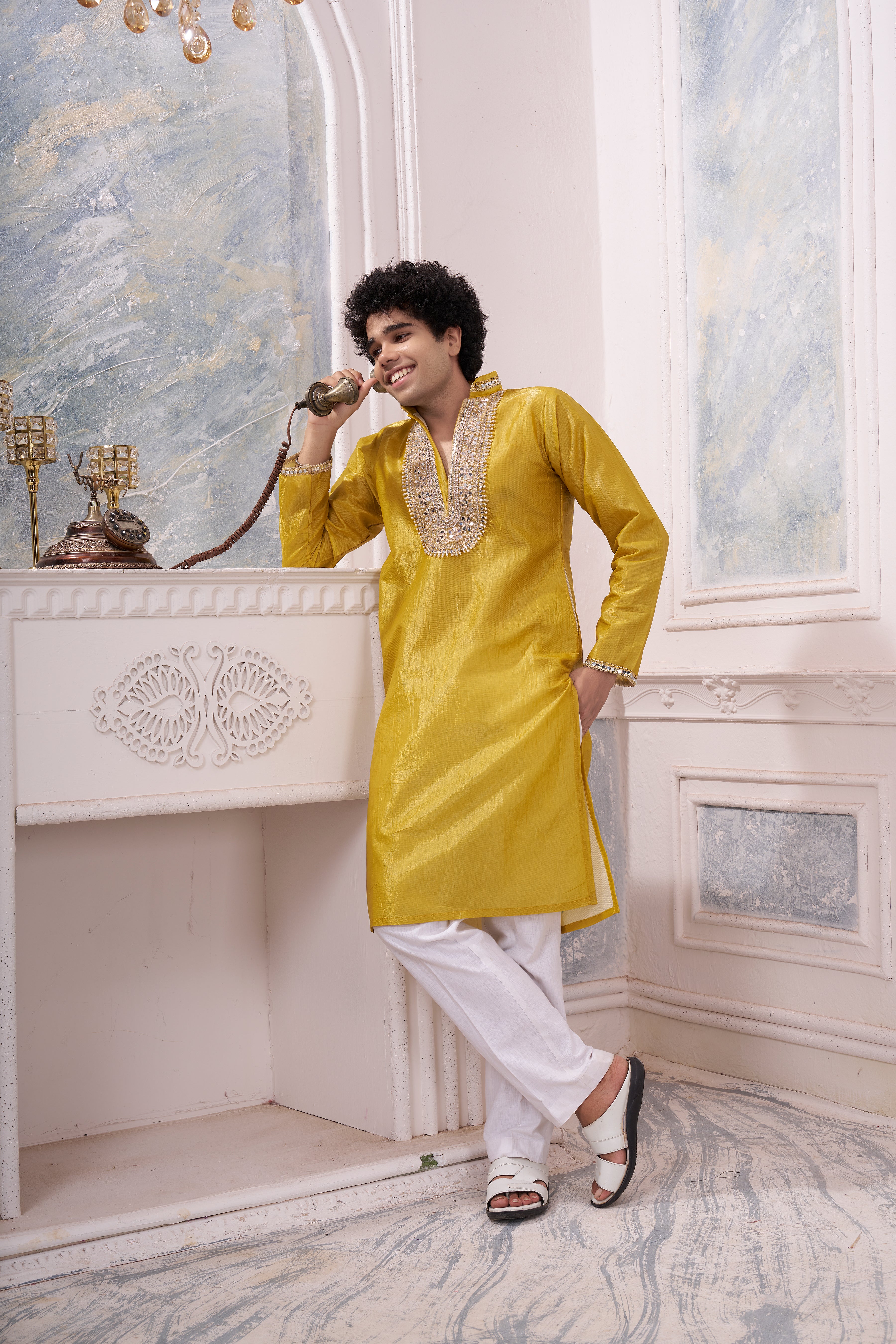 Men's Yellow Silk Blend Kurta | Beyou more